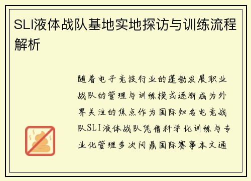 SLI液体战队基地实地探访与训练流程解析
